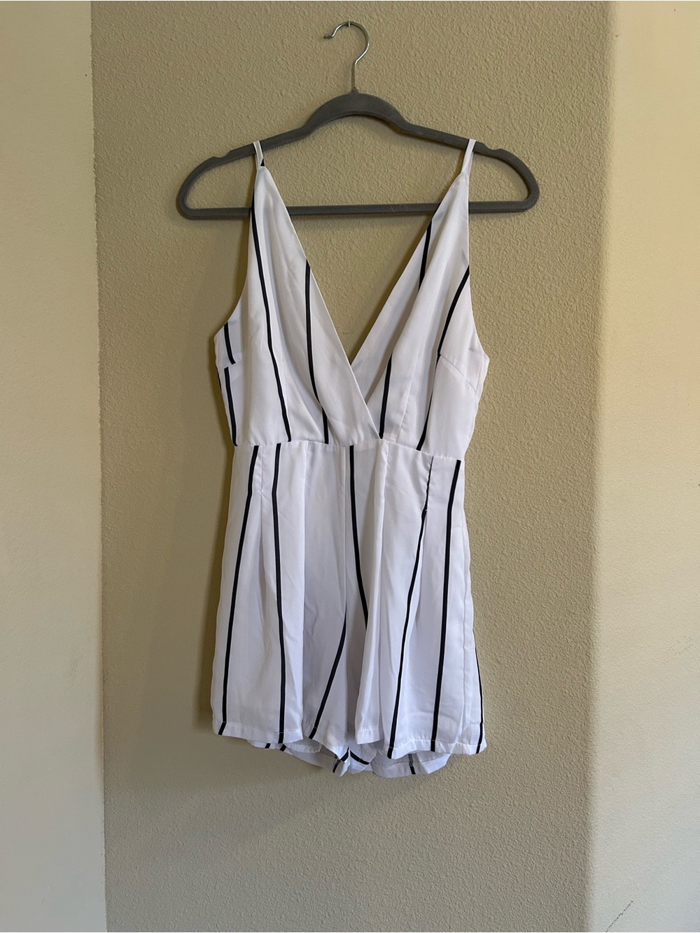 White V-Neck Striped Romper